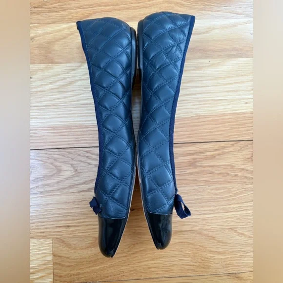 Delman Quilted Leather Ballet Flats in Navy Blue cap toe - Picture 5 of 12